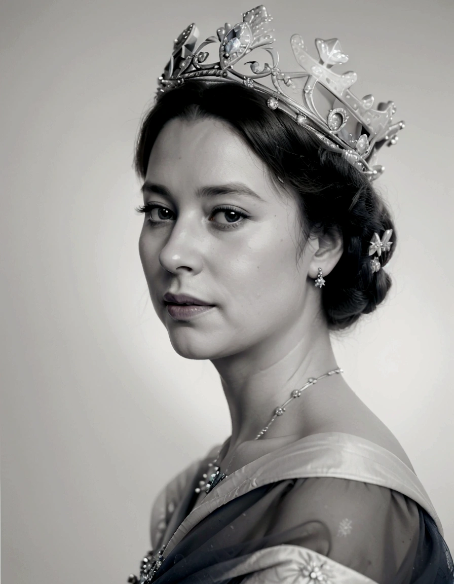 a close up of a woman wearing a tiara and a blue dress, queen elizabeth ii, queen of england, portrait of queen elizabeth ii, queen elizabeth, portrait of queen, portrait of a queen, royal portrait, wearing a diamond crown, queen chess piece photo portrait, god save the queen!!!, beautiful queen, portrait of queen of dreams, official photo portrait