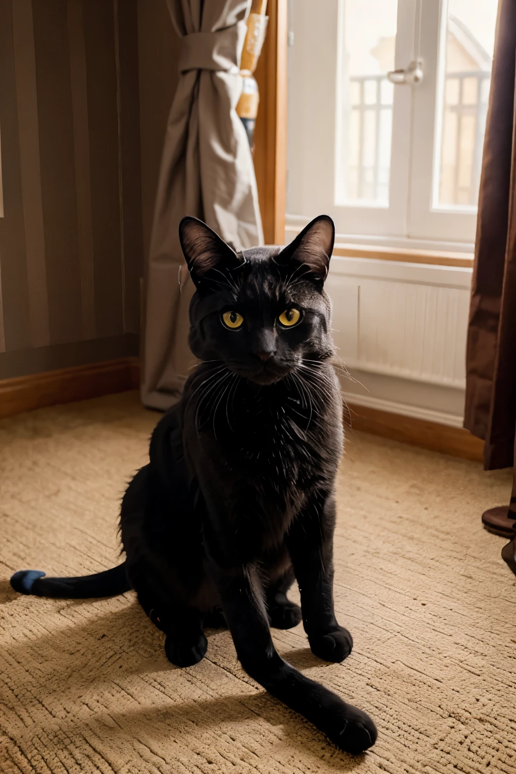 A magic cat came to a in a cozy room