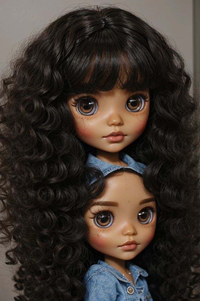 blythedoll with dark skin, dark eyes and wavy hair