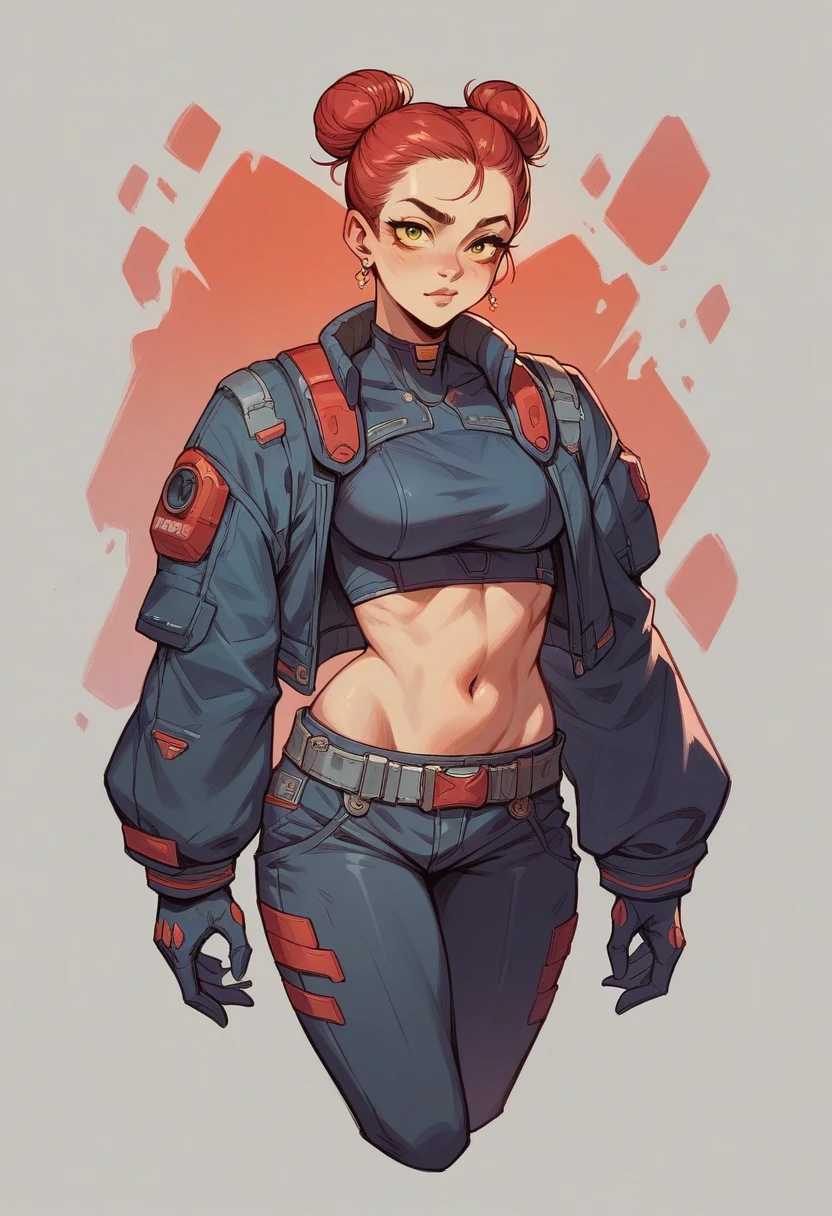 Alison 20 years old, much, futuristic clothing, yellow and red bun, semi-realist, full HD, high quality
