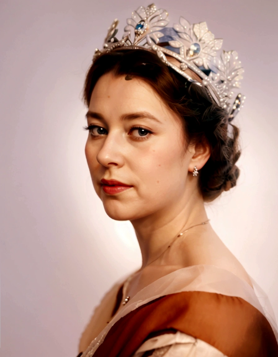 a close up of a woman wearing a tiara and a blue dress, queen elizabeth ii, queen of england, portrait of queen elizabeth ii, queen elizabeth, portrait of queen, portrait of a queen, royal portrait, wearing a diamond crown, queen chess piece photo portrait, god save the queen!!!, beautiful queen, portrait of queen of dreams, official photo portrait