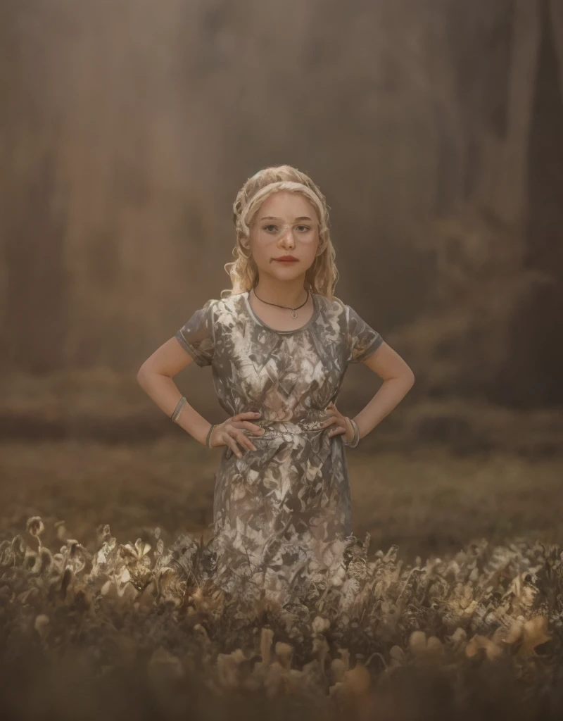 A closeup portrait photo of beautiful 25 year old pretty swedish blonde leprechaun girl, Hawthorn fairy tree in a irish sheep pasture, st patrick's day, ireland, Canon EOS 5D Mark IV, high emotional impact, experimental photography