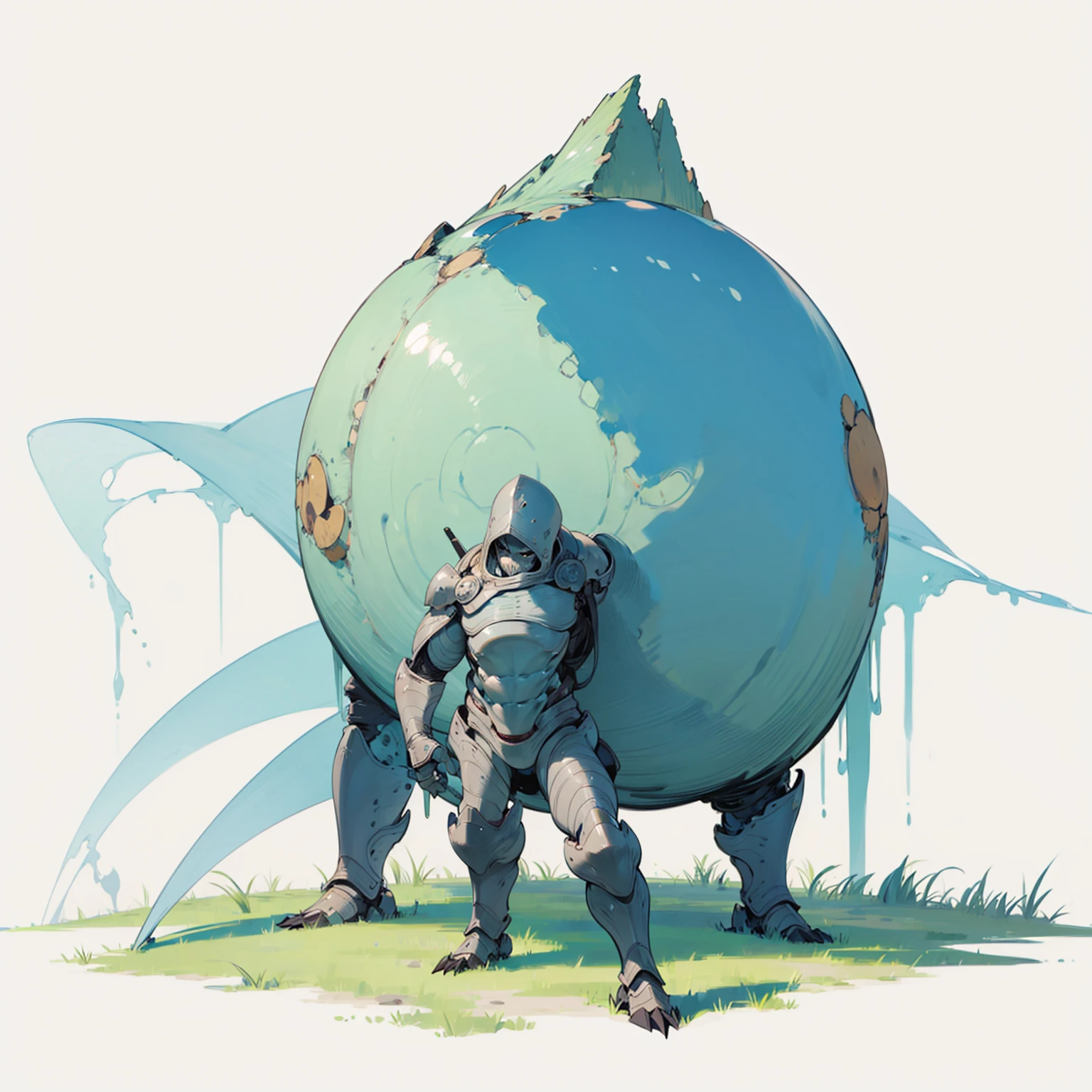 (Random Evolution, Colossal Titan mixed alien), armor body, full body version, full blue colour skins, (black eyes), (Grassroots), no background
