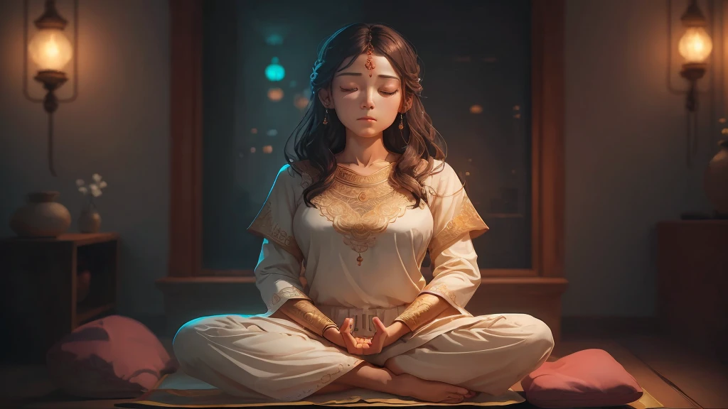 (((meditation))) Real women, meditation, Both hands in the posture of taking medicine, Just relax, (Detailed facial features), Intricately detailed background, Dreamy, Art Station Trend, Ultra high quality, 8K, atmosphere, brightness, Front lighting,