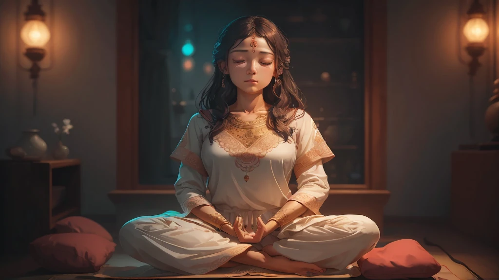 (((meditation))) Real women, meditation, Both hands in the posture of taking medicine, Just relax, (Detailed facial features), Intricately detailed background, Dreamy, Art Station Trend, Ultra high quality, 8K, atmosphere, brightness, Front lighting,