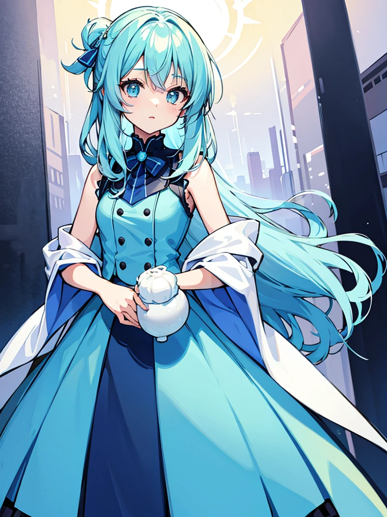 Pause　cute　girl　Long light blue hair　Mini character