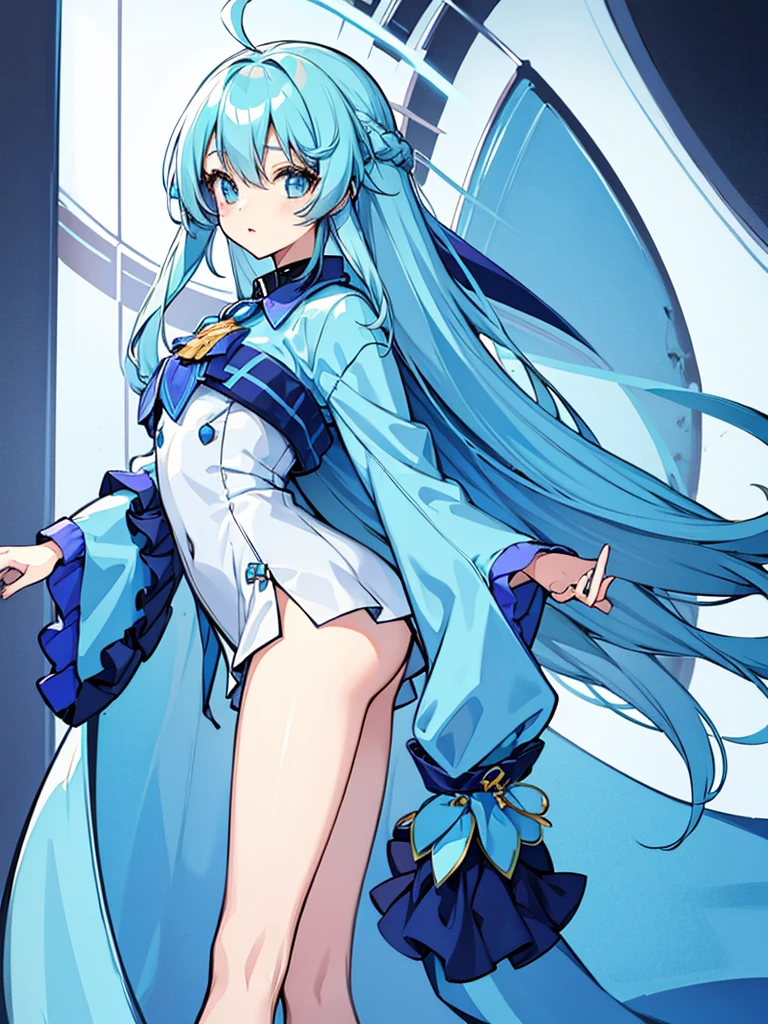 Pause cute girl Long light blue hair Mini character