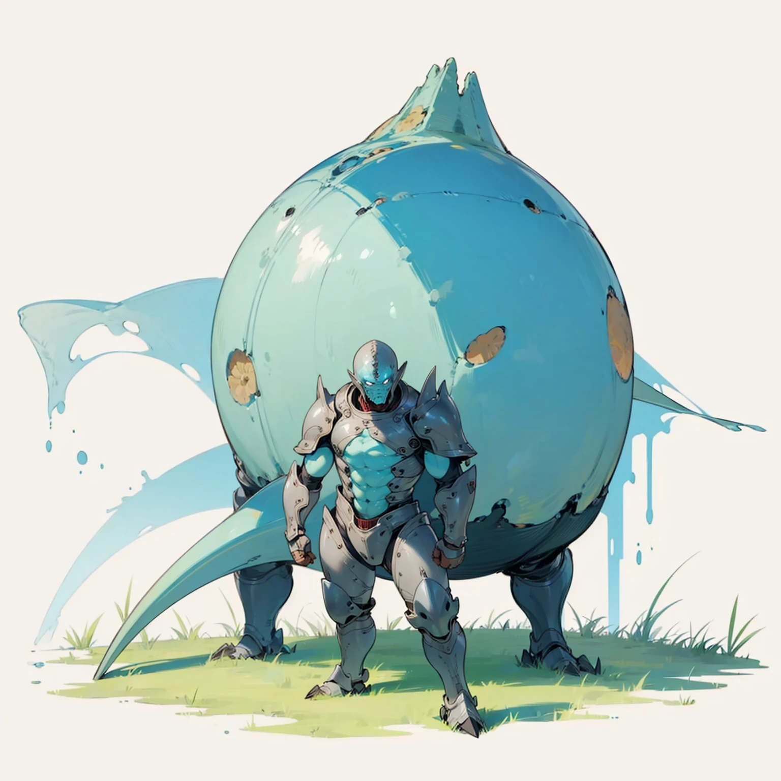 (Random Evolution, Colossal Titan mixed alien), armor body, full body version, full blue colour skins, (black eyes), (Grassroots), no background