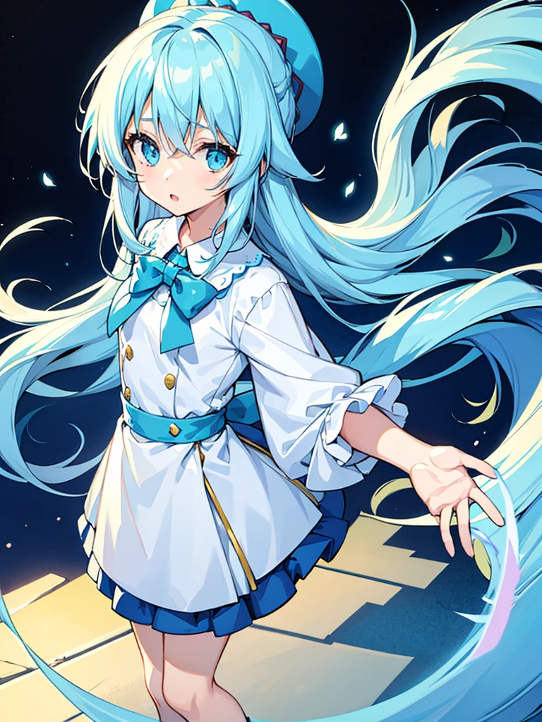 Pause　cute　girl　Long light blue hair　Mini character　whole body