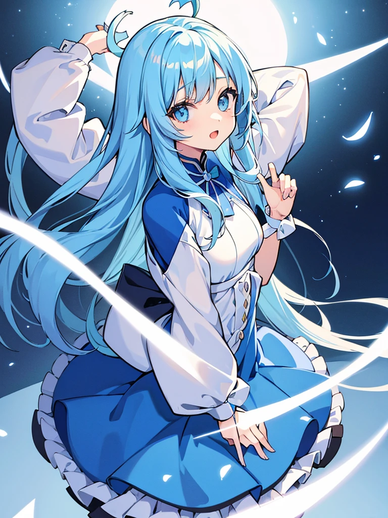 Pause cute girl Long light blue hair Mini character whole body