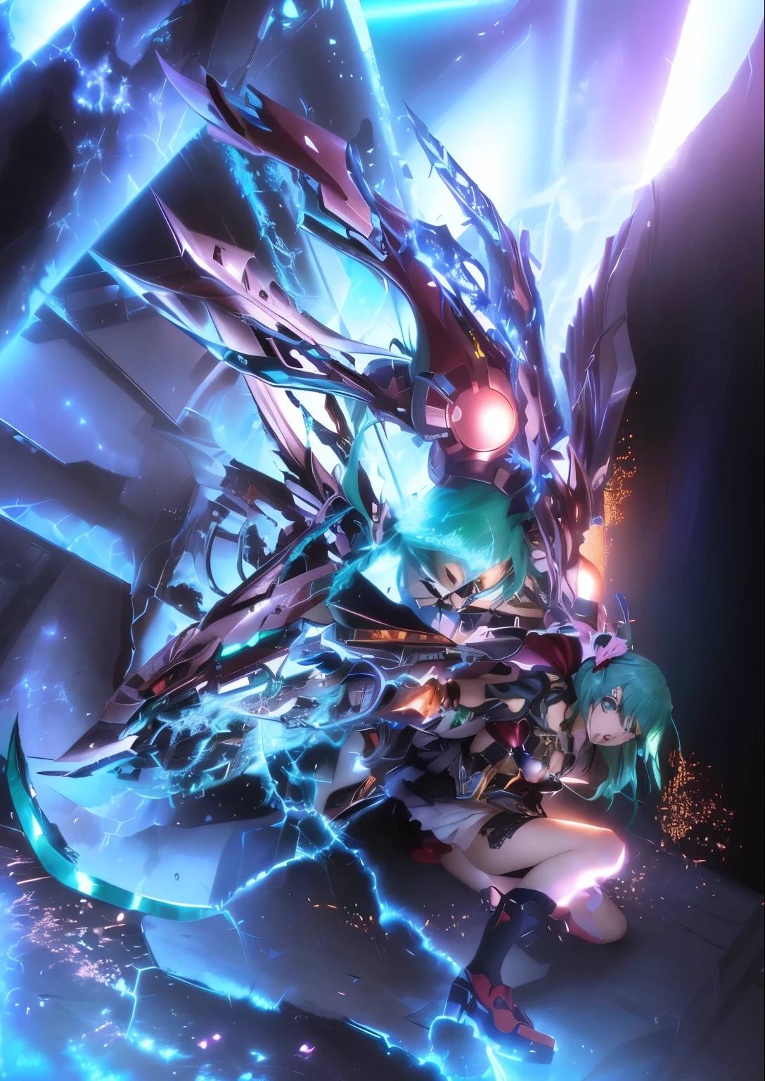 Anime characters fighting each other in video games, Hatsune Miku from Warhammer 40K, 2. 5d cgi anime fantasy artwork, Spectacular artwork of anime, 高度なデジタルAnime Art ”, Amazing anime 8k, Game CG, 高解像度Anime Art, advanced anime digital art, 高度なデジタルAnime Art, HD artwork, Anime Art, デジタル高度なAnime Art