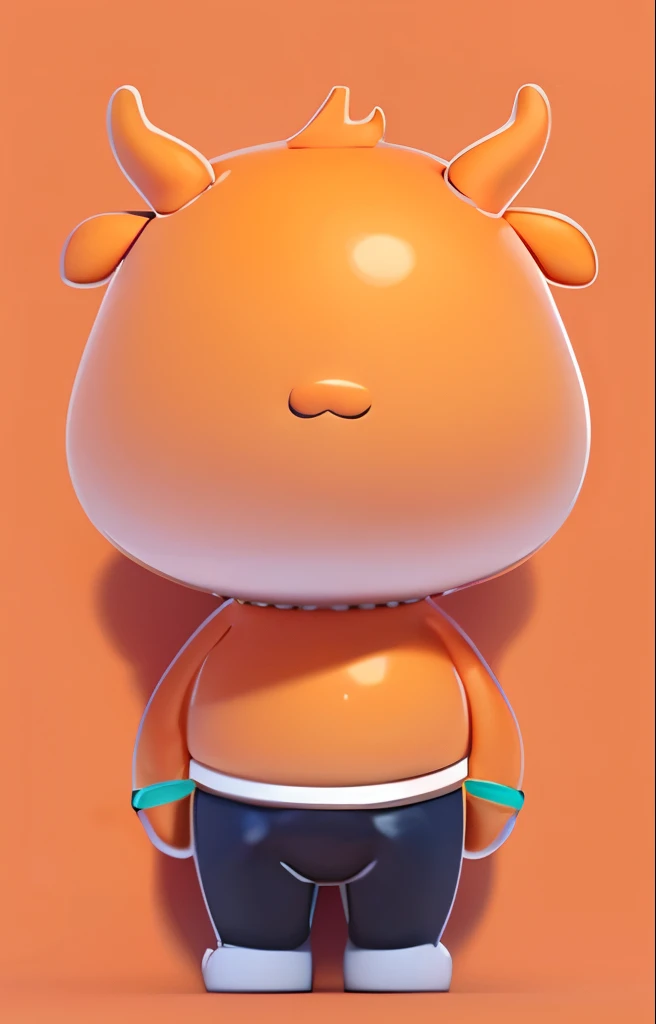 Cute cartoon orange cow,The head and body are orange to orange gradient,There are round blush on both sides of the cheeks,Orange gloves and shoes on hands and feet,Whole body,3D Model,3D renderings,Solid color background,3D renderings