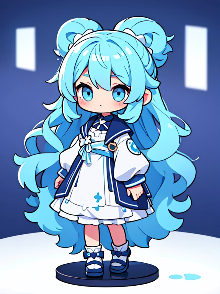 Pause　cute　girl　Long light blue hair　Mini character　whole body