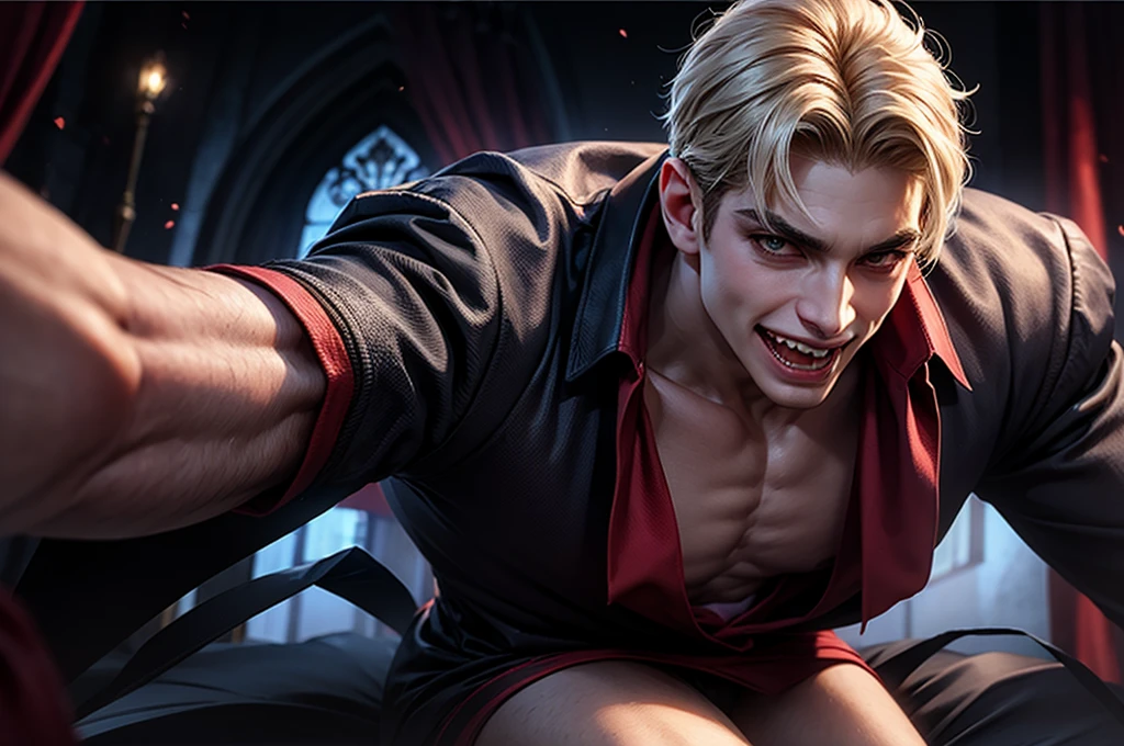 
Young vampire baring his fangs.
