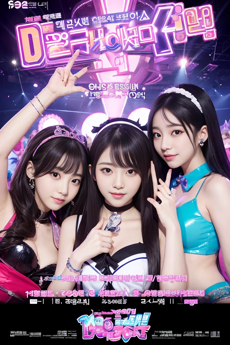 Concert poster, K-pop girl group, korean girl, concert name "dokidoki Splash!", Concert date is March 29th, Magic style, poster title "[AI's]New Generation Idol Group".
