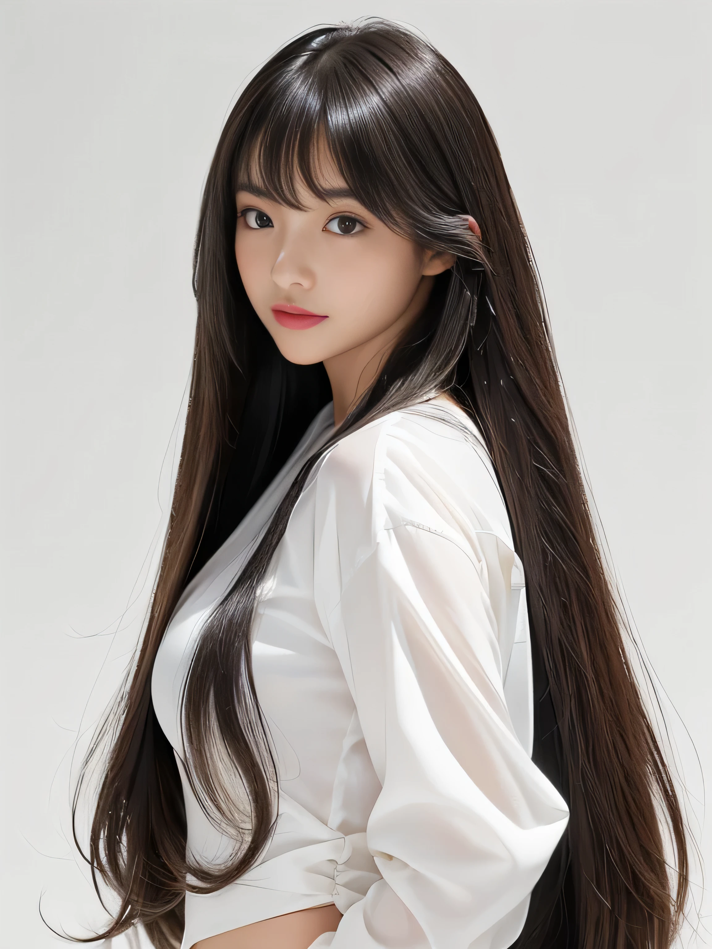 １woman　((Waist up shot:!!!))　(She is standing in front of a white wall、and a pose that makes your hair look as wide as possible:1.8)　(Large Breasts:2.0)　(She looks very confident as she looks out at the audience..:1.8)　((Highest quality)), ((masterpiece)), (family friendly), (Get used to it)　((Her hair is heavy、and very straight!!!!!))　(((Her hair color is the perfect light brown...:1.8!!)))　(Her bangs are neatly trimmed and straight down.:1.5)　(Highest qualityの　long hair to the ankles!!!!!　Highest quality　Hair quality with attention to detail　long hair to the ankles!!!!!、Very long and lasting hair!!!!!　Flowing Hair　Her hair is incredibly curly!!!　Very shiny and thick hair　Abnormally long hair that lasts forever!!!!!　Flowing hair on both ends!!!!!　long hair to the ankles!!!!!　long hair to the ankles!!!!!　Thick and shiny hair　Very free hair　Abnormally long hair!!!!!　Beautiful silky hair　Beautiful and shiny hair　Beautiful and shiny hair　Beautiful silky hair　long hair to the ankles!!!!!　Very long hair!!!!!　Very long hair!!!!!)　(Highest quality　The best ultra-fine　long hair to the ankles!!!!!、Very long hair that lasts forever　Flowing Hair　Her hair is incredibly curly!!!　Very shiny and thick hair　Abnormally long hair that lasts forever!!!!!　Flowing hair on both ends　long hair to the ankles!!!!!　Thick and shiny hair　Very free hair　Abnormally long hair!!!!!　Beautiful silky hair　long hair to the ankles!!!!!　Beautiful and shiny hair　Beautiful and shiny hair　Beautiful silky hair　long hair to the ankles!!!!!　Very very, Very long hair!!!!!　Very very, Very long hair!!!!!)　(She is the most beautiful 24-year-old hair model in Japan............)　Perfect woman&#39;face　(Her face shape is thinner than average:1.8)　(Her eyes are larger than average:1.8　Her nose is higher than average:1.8)　(She has a typical Japanese build and skin color..., Her skin is very high quality and ultra high definition.、very beautiful and glowing skin)　(Her face is dignified and sexy)（She achieved her sexy look with the help of a professional makeup artist.。...　Lipstick is bright red!!!　The eyeliner is a beautiful black)　(She has a typical Japanese build and skin color　Her skin is very delicate and sensitive..、and、Such beautiful and radiant skin)　((Rich 1.4))　(Extremely detailed 8K)　(Ultra-fine skin texture 1.4)　(current, Vibrant:1.4), 　Sharp focus:1.2、Beautiful woman:1.4　Dynamic Lighting　(Genuine RAW photos taken by professional photographers)　(Surreal photos by professional photographers :1.2)