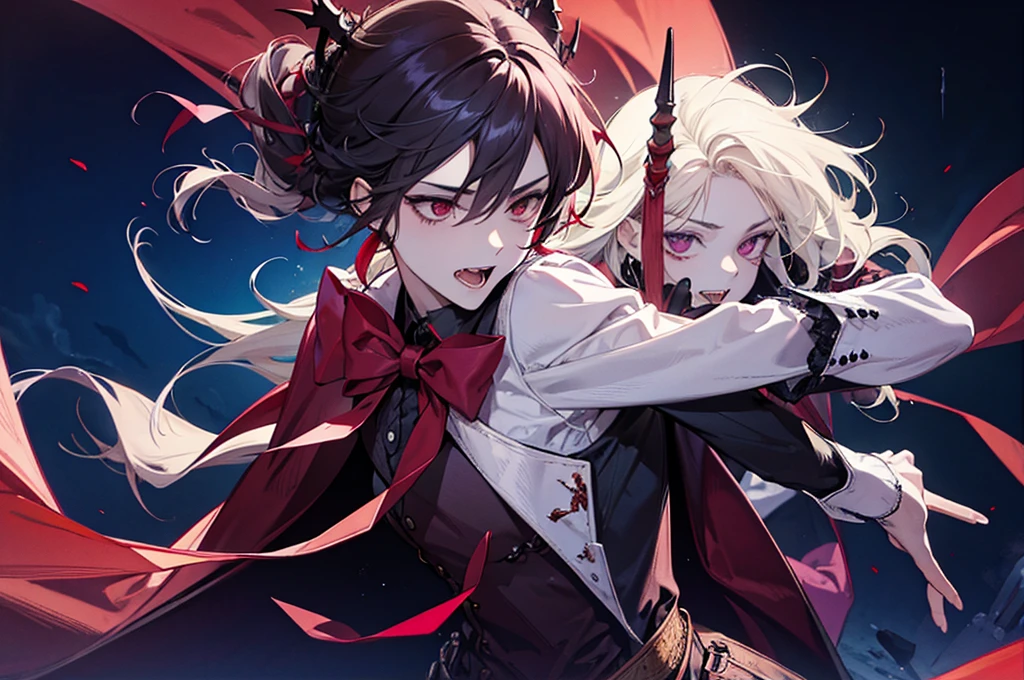 
Young vampire baring his fangs.