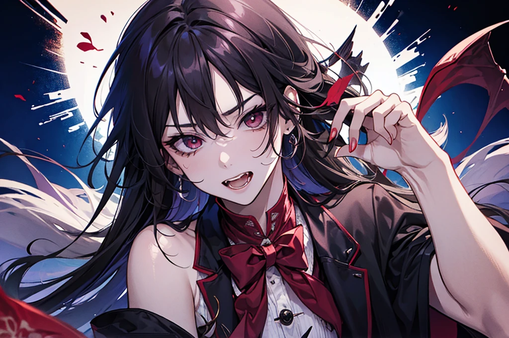 Young vampire baring his fangs.
