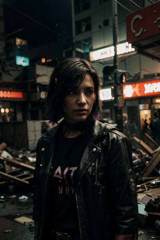 Cyberpunk style peace. Devastation and chaos are everywhere