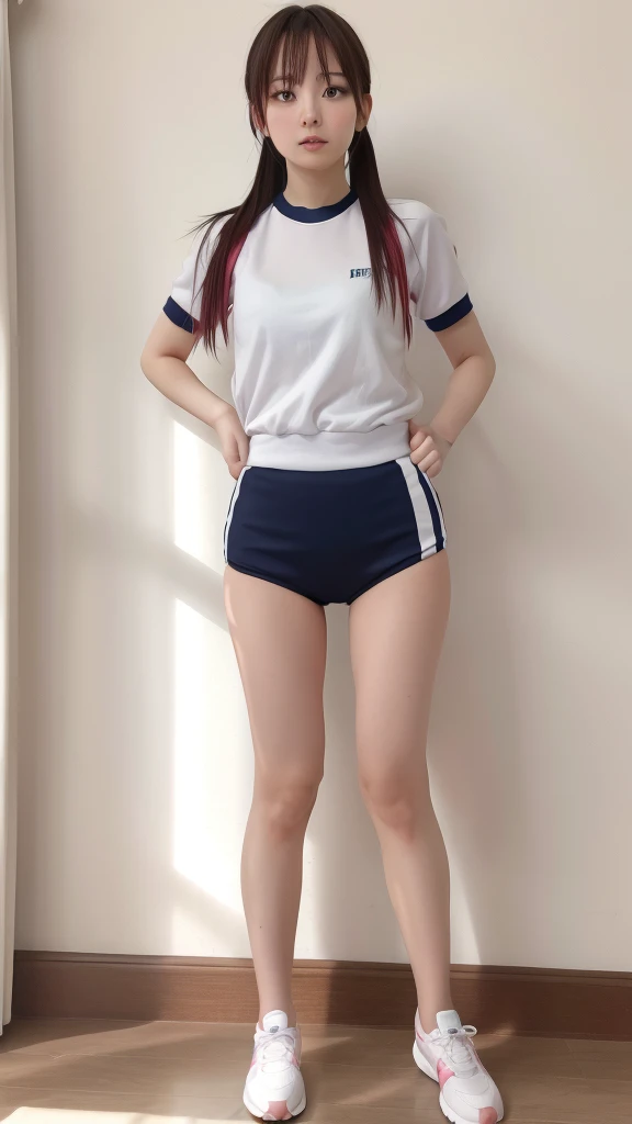 Lady in gym uniform full body standing, best quality, masterpiece 