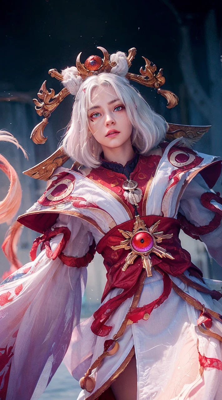 (photorealistic:1.4), best quality, masterpiece, ultra high res, 1girl, (detailed face:1.2), (detailed hair:1.2), (detailed clothes:1.2), 4k, (detailed color:1.2), (red eyes:1.5), (white hair),