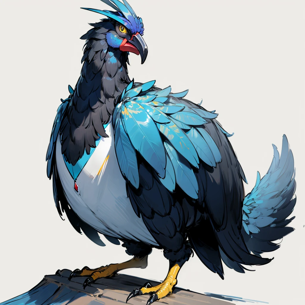 (Random Evolution, Colossal chicken mixed cassowary), armor body, full body version, full blue colour skins, (yellow eyes), (Grassroots), no background