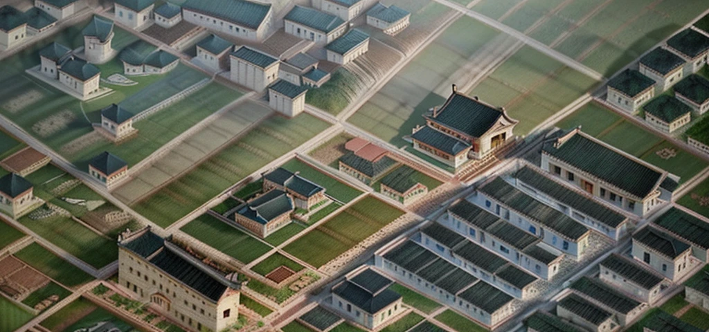Top view,Aerial View,城市antiquity商业街,Highest quality,Chinese Ink Painting,antiquity,Decorative Arts,Sloped roof,Best quality,Architectural Photography,Photorealism,Hyperrealism,Ultra Detailed,V-ray,(architectural design),Big cities