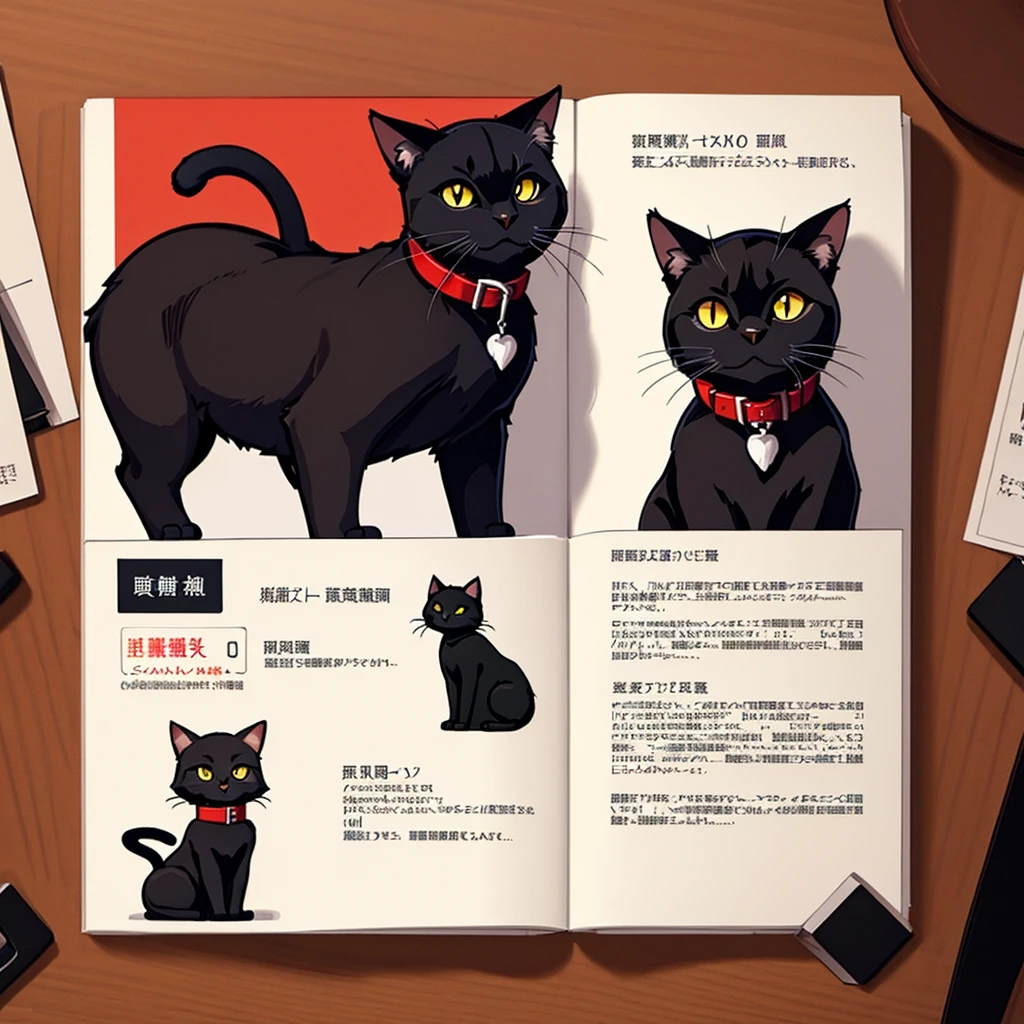 black cat、Red collar、high quality, 8K、Best illustrations、(From the back)