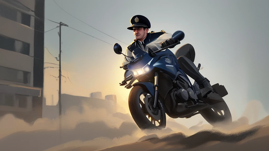 Create a photo in.small painting of a policeman,8K, Ultra realistic photo, cinematographic