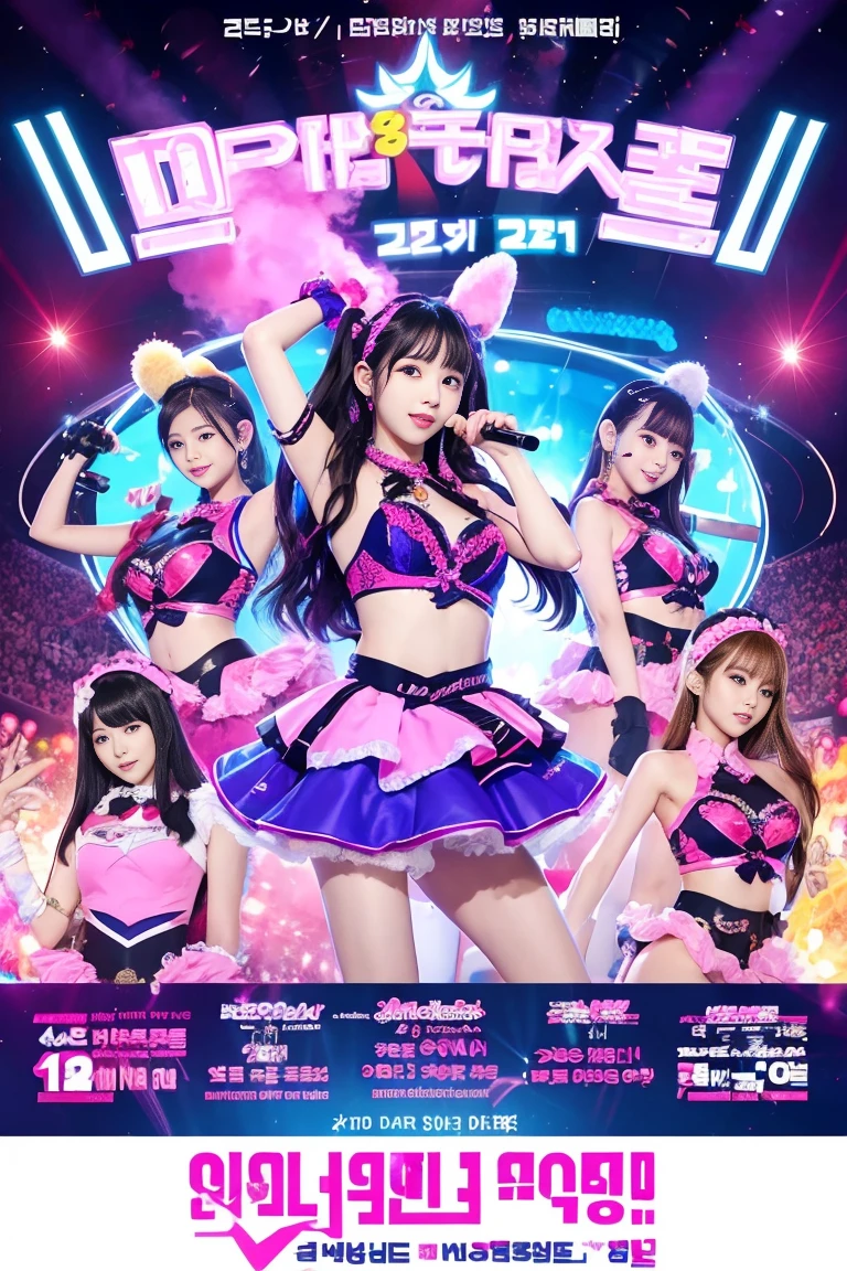 Concert poster, K-pop girl group, korean girl, concert name "dokidoki Splash!", Concert date is March 29th, Magic style, poster title "[AI's]New Generation Idol Group".