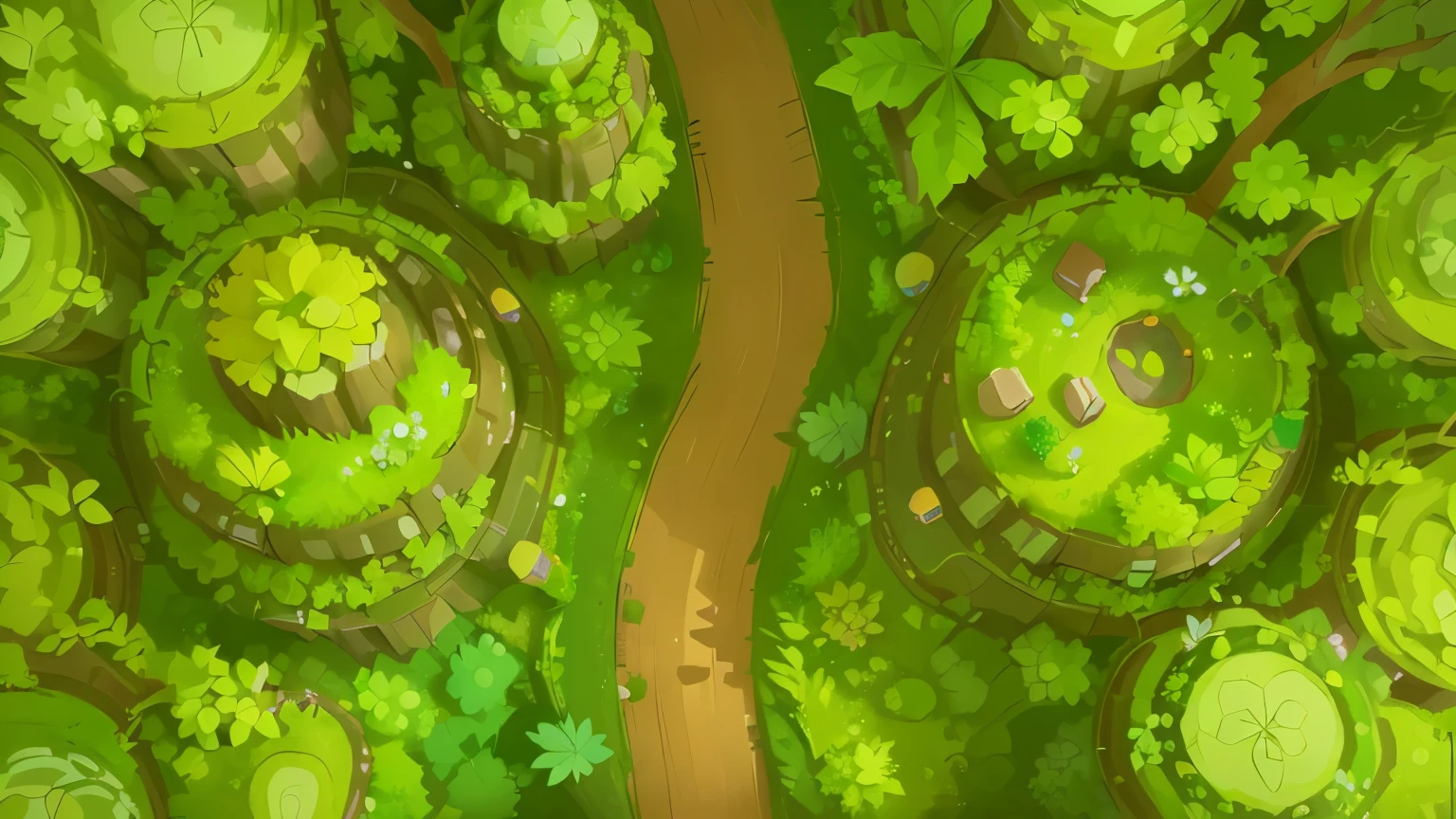 top view of a green forest with trees, game asset of plant and tree, jungle path between forest, stylized vegetation, seamless game texture, separated game asset, detailed 2d illustration, mobile game asset, mobile game background, background art, background lush vegetation, game asset, forest theme, green flora forest, isometric game asset, stylized as a 3d render