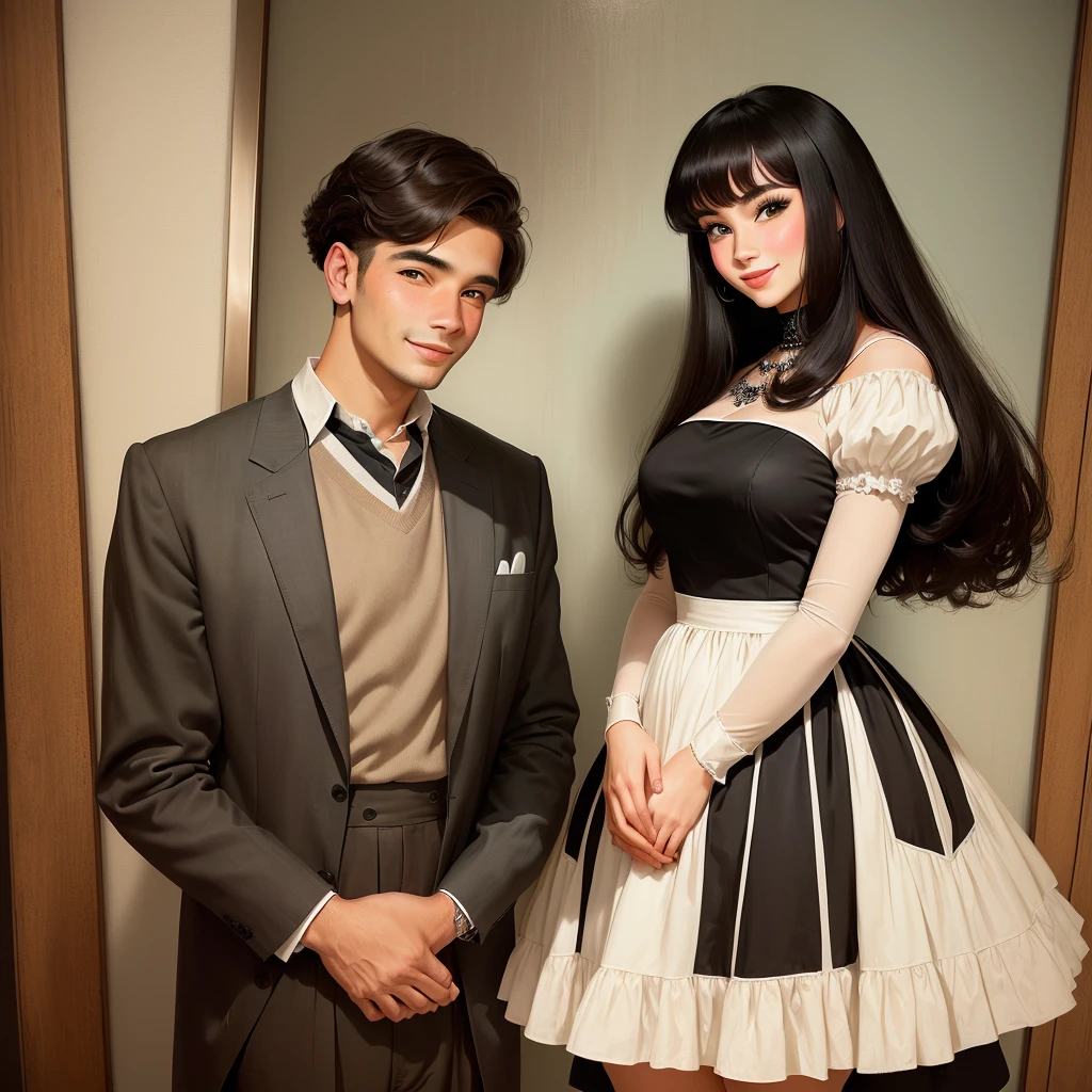 a man and woman couple posing for a picture together 1960s painting