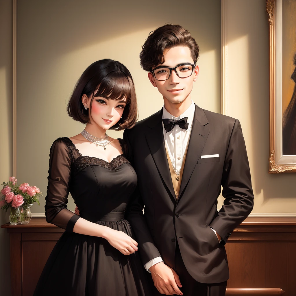 a man and woman couple posing for a picture together 1960s painting