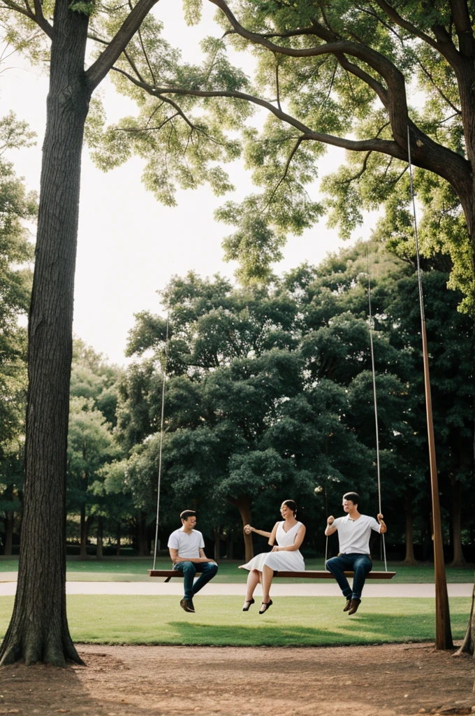 couple sitting on sword swings 