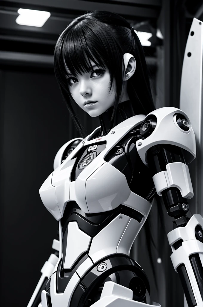Badass anime robot girl black and white