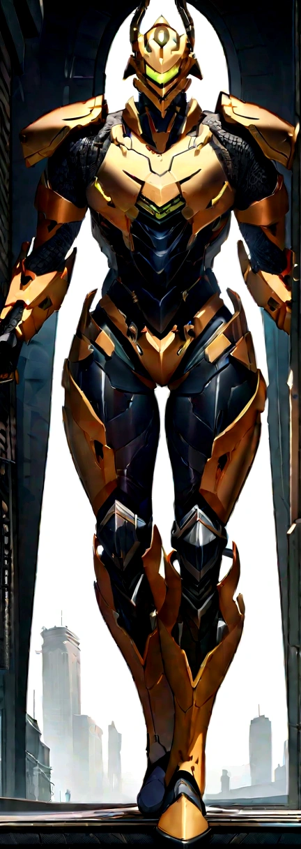 manคนหนึ่งสวมหมวกกันน็อคเต็มใบ, Fantasy style biotechnology armored battle suit, green eyes, (Multi-layered chest armor), Closed shoulder guard, Matching arm and leg protection, Belt decorated with exhaust pipe, (The color scheme is mostly glowing black with green and red accents.), Balanced design with versatility, High-tech bio-mecha armor, (Armor Concept inspired by Cyberpunk motorcycles, Stand atop a skyscraper in a futuristic sci-fi city.), The character is a collection of surreal fantasy armored heroes that are intricately crafted in the anime style., Refined and mature manga art style, (Combat Damage, component, plasma, energy, glowing armor), ((man:1.5)), Metallic, real surface material, Amazing, high definition, best quality, height, very detailed, Very detailed drawings, very delicate, professional, perfect body proportions, golden ratio, Anatomically correct, Symmetrical face, ดวงตาและใบหน้าที่very detailed, High quality eyes, creativity, raw image, UHD, 32ก, natural light, movie light, Masterpiece-anatomy-perfect, Masterpiece:1.5