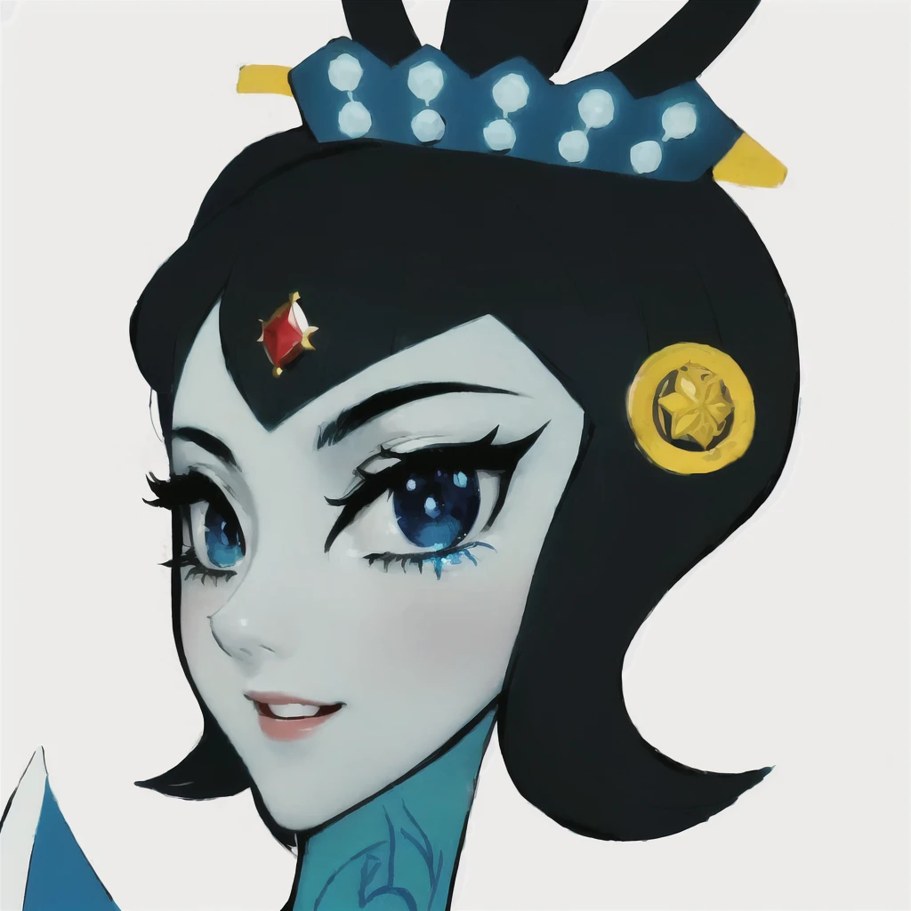 Open your mouth，Fear，表情Fear，Wearing a blue dress、Cartoon of a woman wearing a blue crown, Frisca wins, Queen of the Sea Mu Yanling, Inspired by trees, Alien Princess, Smile, Inspired by Lv Ji, Asian female water element, Morgana, Inspired by Mei Qing, inspired by Shi Rui, Britney Lee
