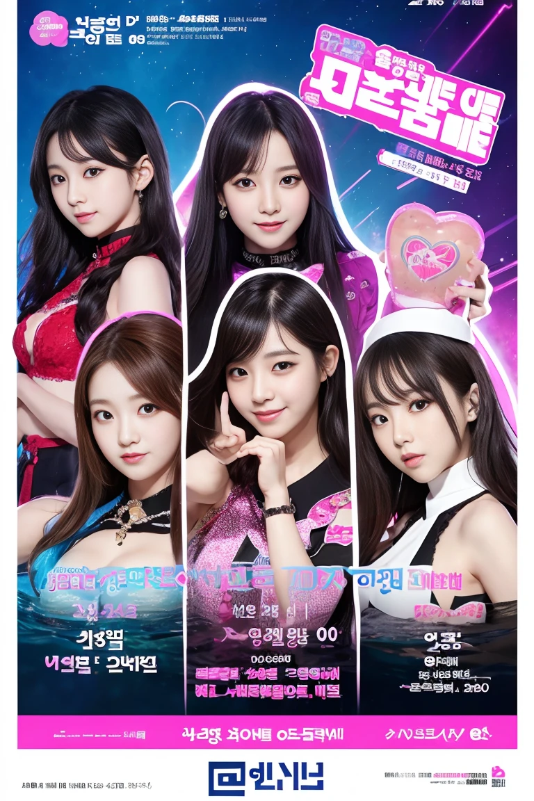 Concert poster, K-pop girl group, korean girl, concert name "dokidoki Splash!", Concert date is March 29th, Magic style, poster title "[AI's]New Generation Idol Group".
