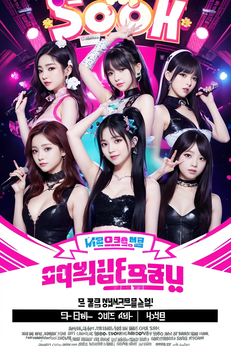 Concert poster, K-pop girl group, korean girl, concert name "dokidoki Splash!", Concert date is March 29th, Magic style, poster title "[AI's]New Generation Idol Group".