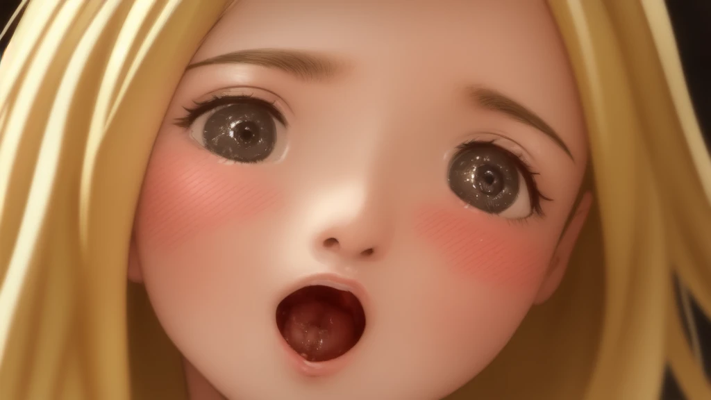 Blonde、Gal、orgasm、Climax、Ecstasy face、Mouth open、Cross-eyed、Long eyelashes、Cleavage、naked、blush、front、Close-up of face