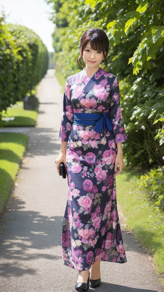 Japanese women 40 years old Mature Woman Hydrangea print dress