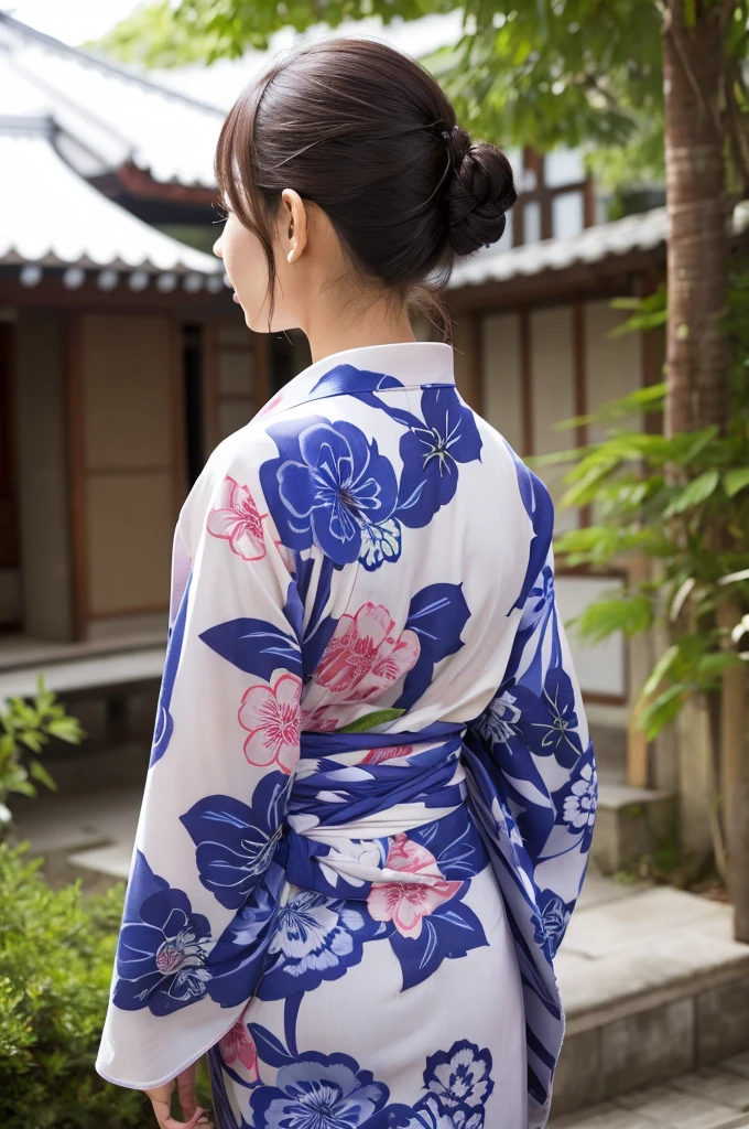 Yukata、20 generation beauty、Back view、high resolution、Real