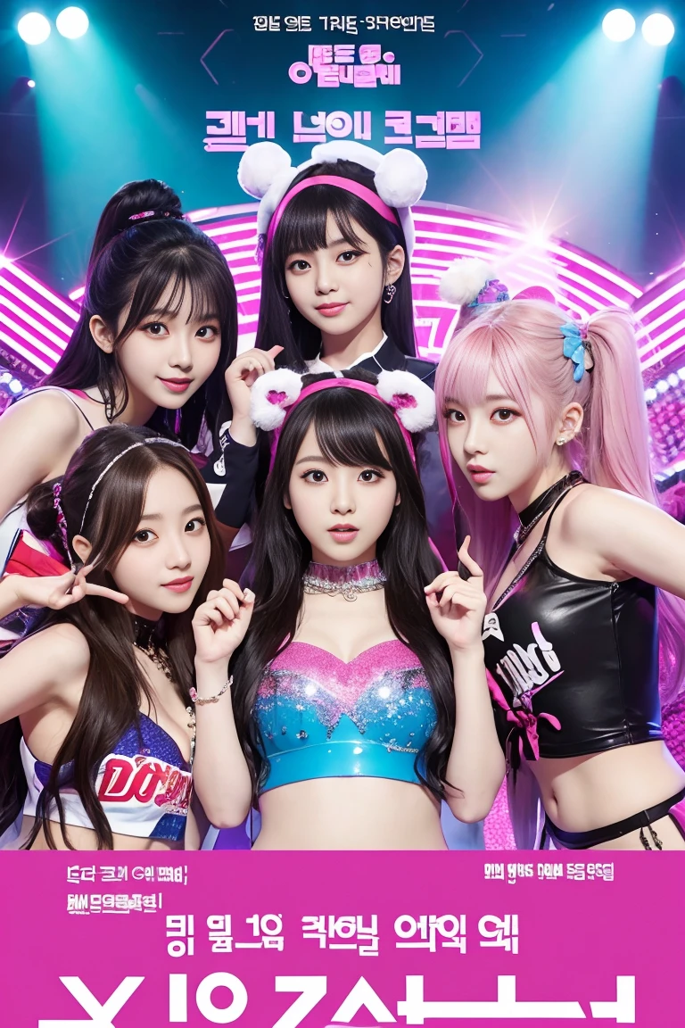 Concert poster, K-pop girl group, korean girl, perfect hands, concert name "dokidoki Splash!", Concert date is March 29th, Magic style, poster title "[AI's]New Generation Idol Group".