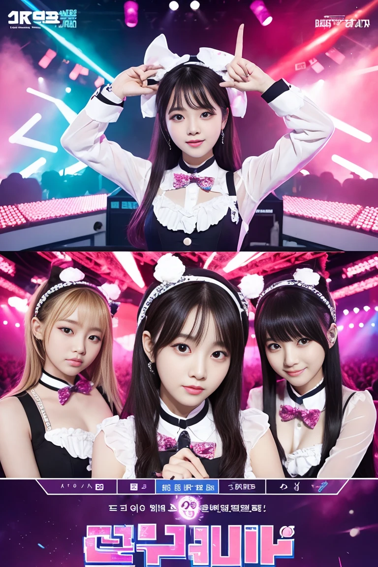 Concert poster, K-pop girl group, korean girl, perfect hands, concert name "dokidoki Splash!", Concert date is March 29th, Magic style, poster title "[AI's]New Generation Idol Group".