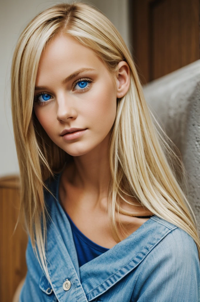 Blonde girl with blue eyes