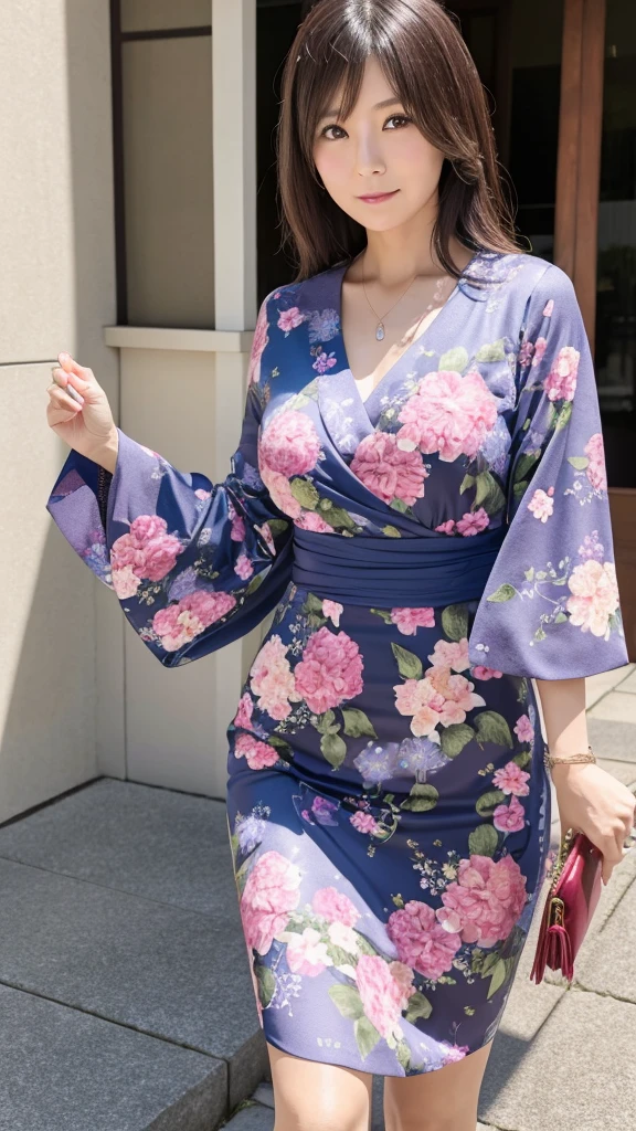 Japanese women 40 years old Mature Woman Hydrangea print dress