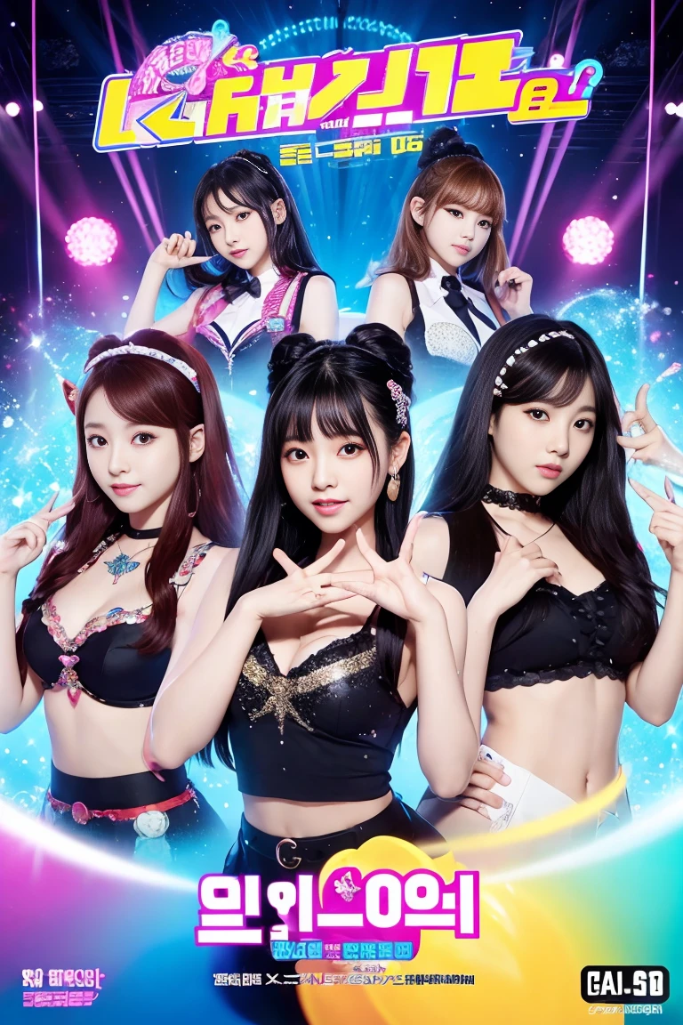 Concert poster, K-pop girl group, korean girl, perfect hands, concert name "dokidoki Splash!", Concert date is March 29th, Magic style, poster title "[AI's]New Generation Idol Group".
