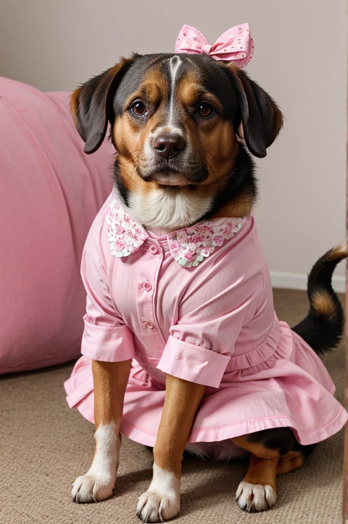 Tea cup size dog with pink frock