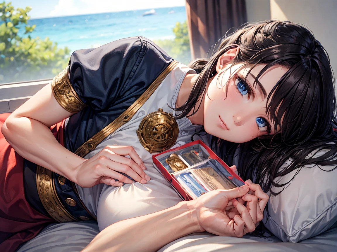 one person,Boys have strong sexual desire,Hand holding express box,doubt,masterpiece,best quality,High Detail,Anatomically correct,8K,