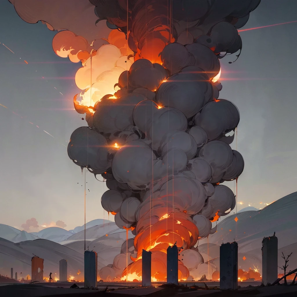 ((best quality)), ((masterpiece)), (detailed), the night sky bears the scars of the ongoing Third World War. The once celestial expanse is now obscured by a thick, red-colored pollution that hangs heavily in the sky. Below, the landscape is many tanks were damaged and caught fire—once symbols of power and might. 
